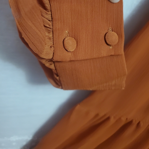 1. State Burnt Orange Long Sleeve Chiffon Mock Neck Dress Size XL - Picture 2 of 7